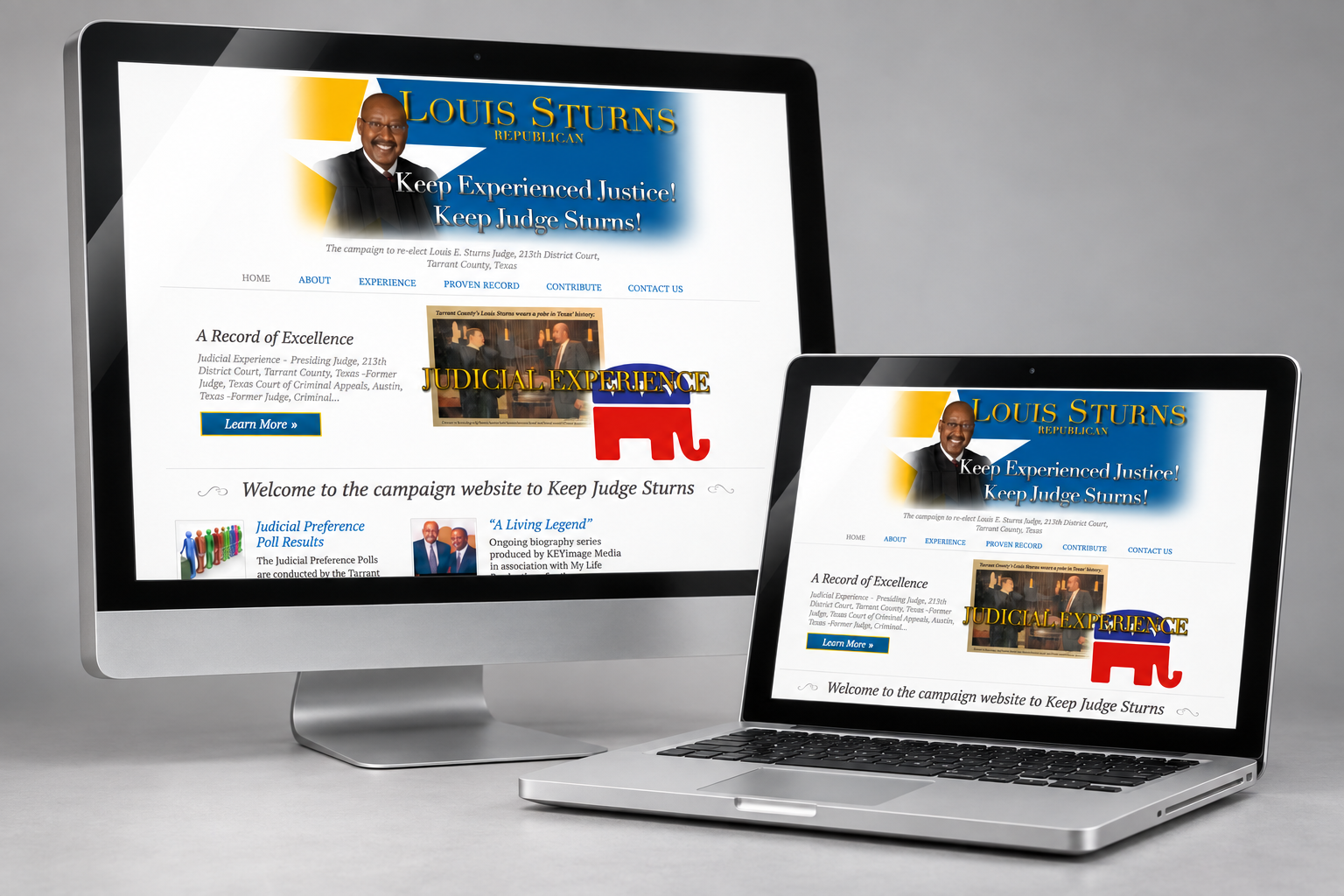 KeepJudgeSturns.com shown on a 2008-era desktop computer and laptop